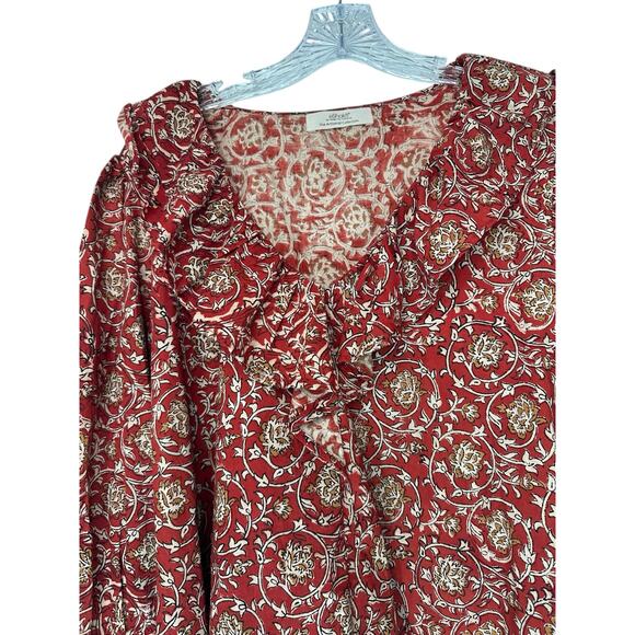 eShakti The Artisanal Collection Boho Bohemian Ruffle Collar Long Sleeve Blouse - Picture 3 of 15